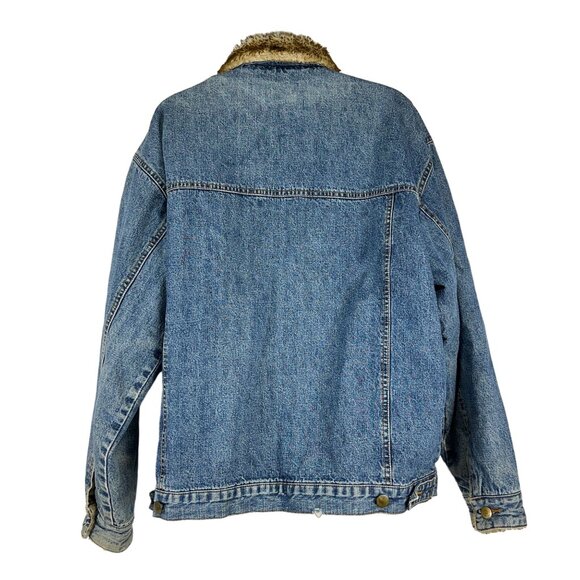 Big Dogs Womens Denim Fur Collar Jacket Large Button Up Vintage Blue - Picture 10 of 13